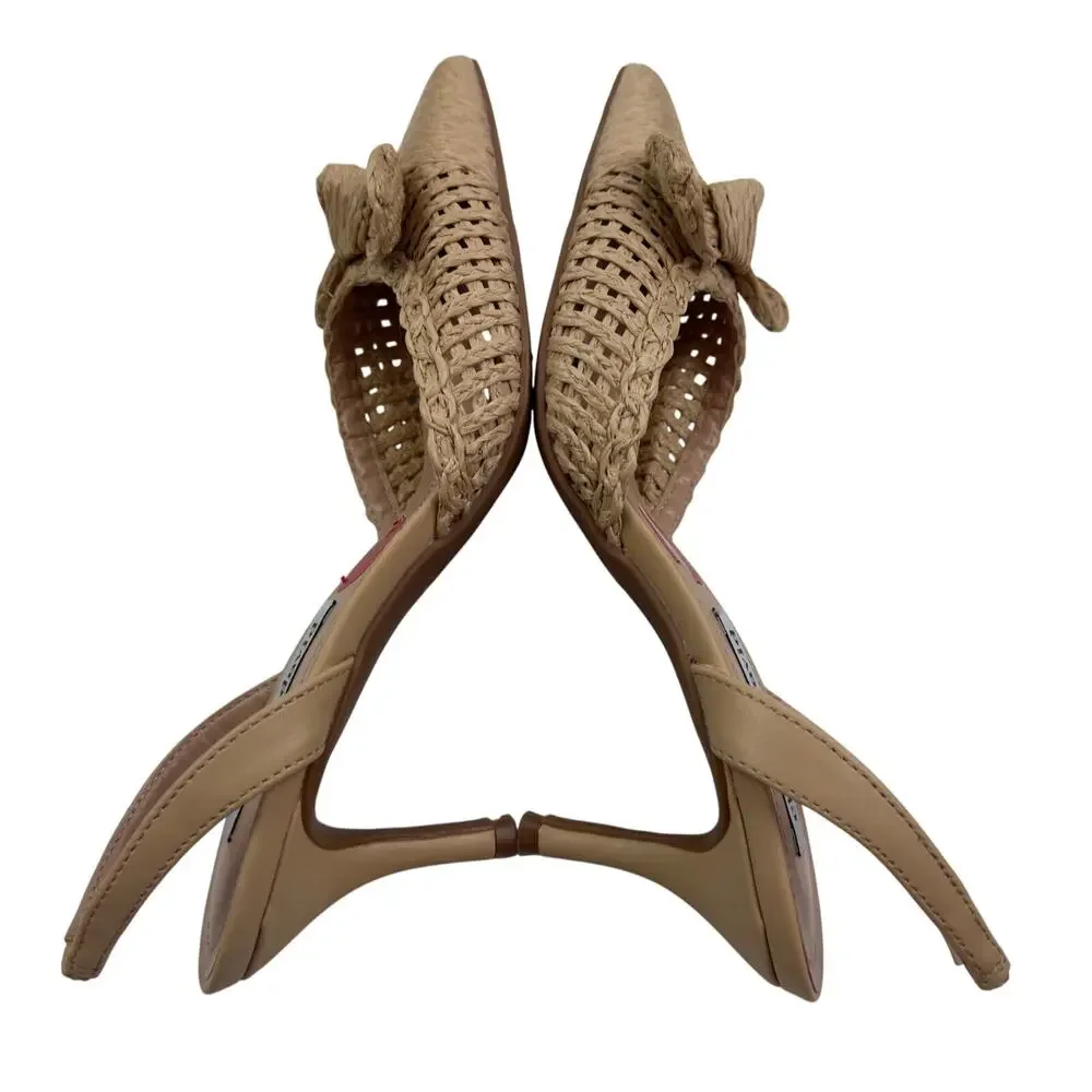 Charles David Allyson Natural Boho Raffia Bow Slingback Pumps Women's Size 6